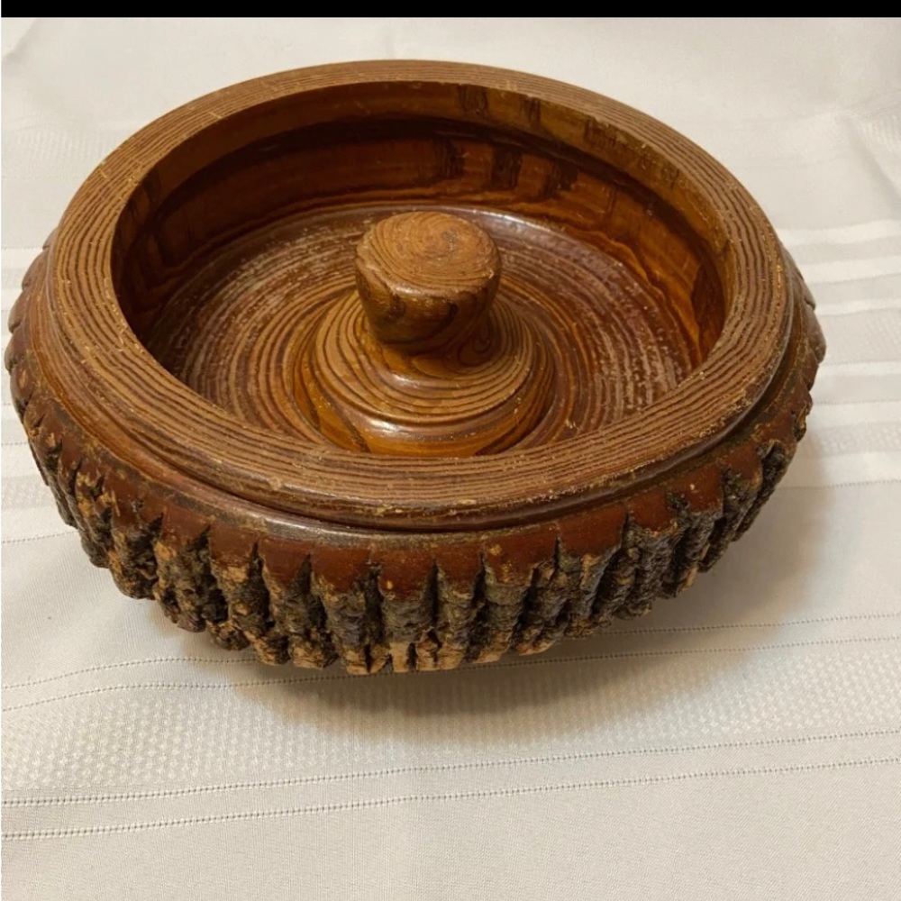 Wooden Footed Handmade Large  Bowl with Bark Edges - Unique Home / Home Decor